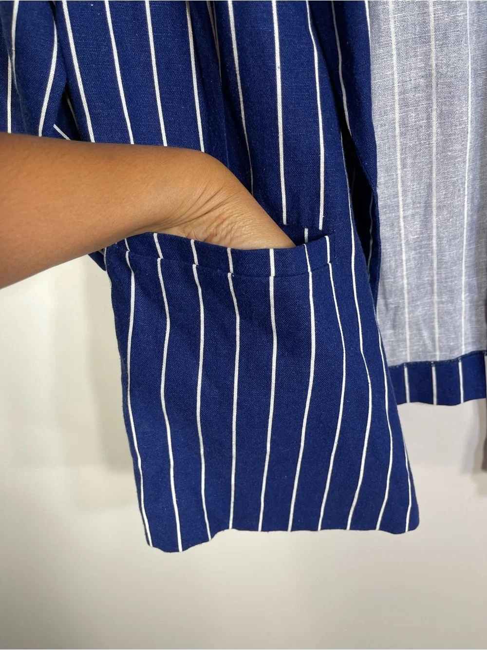 Weekend Women’s Navy Blue White Striped Blazer Jacket Size L